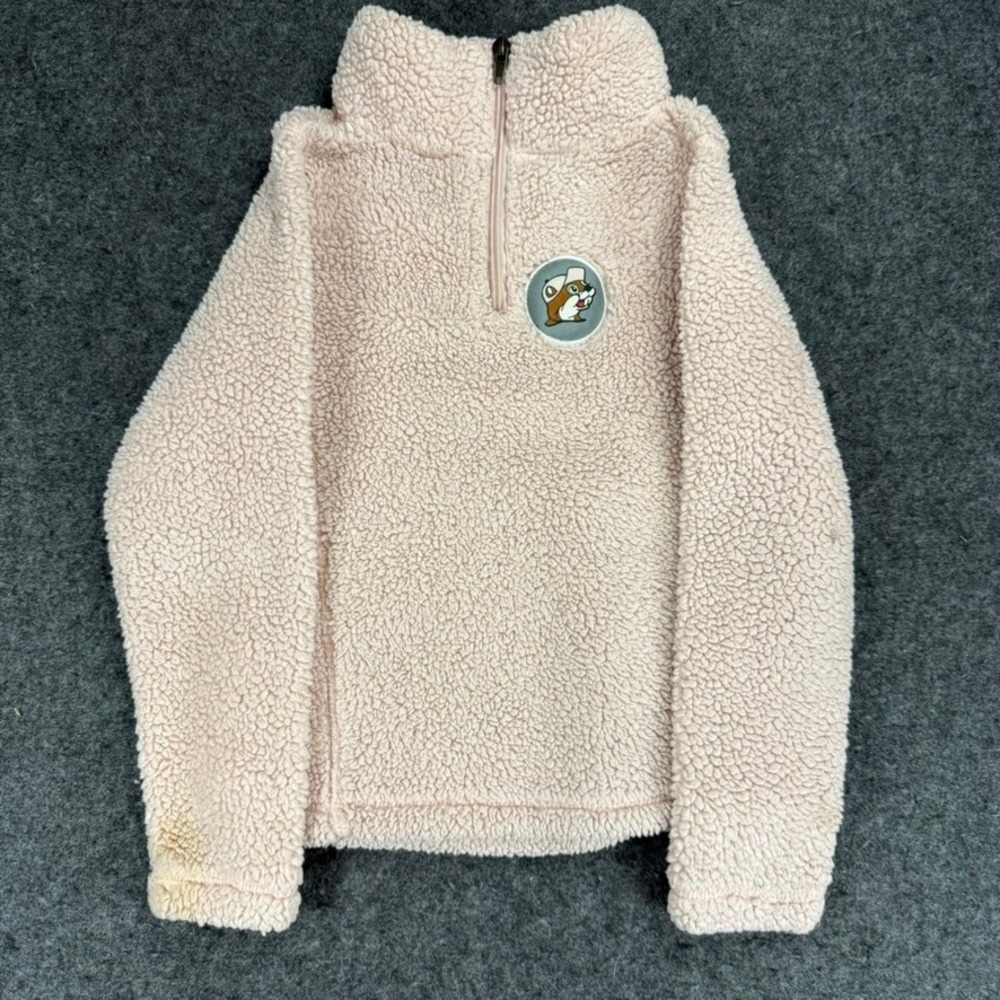 Buc-ee's Pink Sherpa Pullover XS Quarter Zip Cute Beaver‎ Logo Texas Gas Station